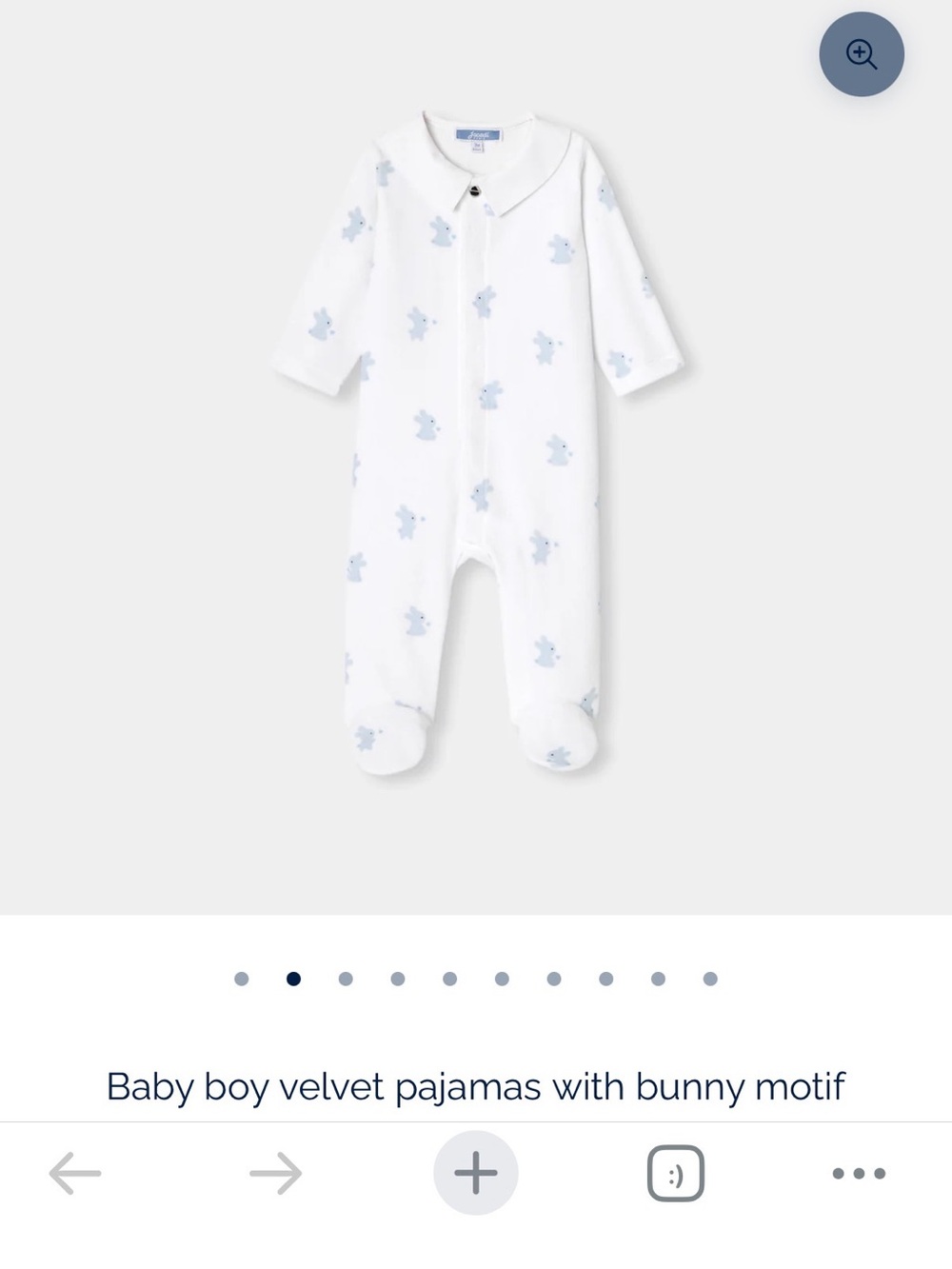 Jacadi White Velvet Footed One-Piece with Light Blue Bunny Print